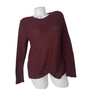Maroon Red Knotted Front Long Sleeve Top Size Medium